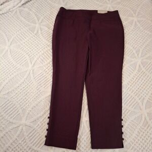 Chicos 3R Womens Size 16 Burgundy Straight‎ Leg Pants Button Detail Stretch NWT